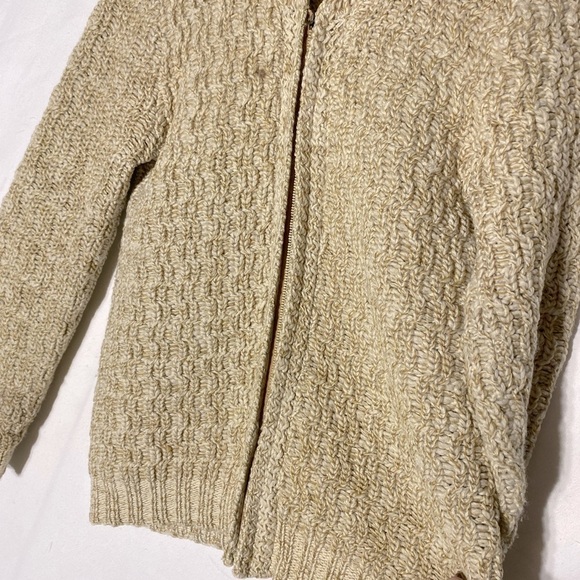 Vintage Hand Knit Ecru Shawl Collar Full Zip Cardigan Sweater L - Picture 7 of 14